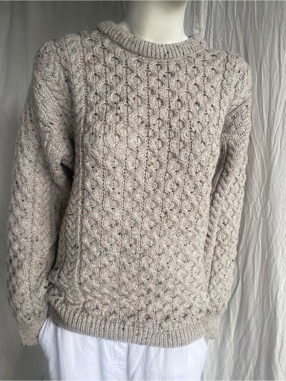 Aran Mór Merino Wool Irish Cable Knit Sweater Chunky Fisherman M